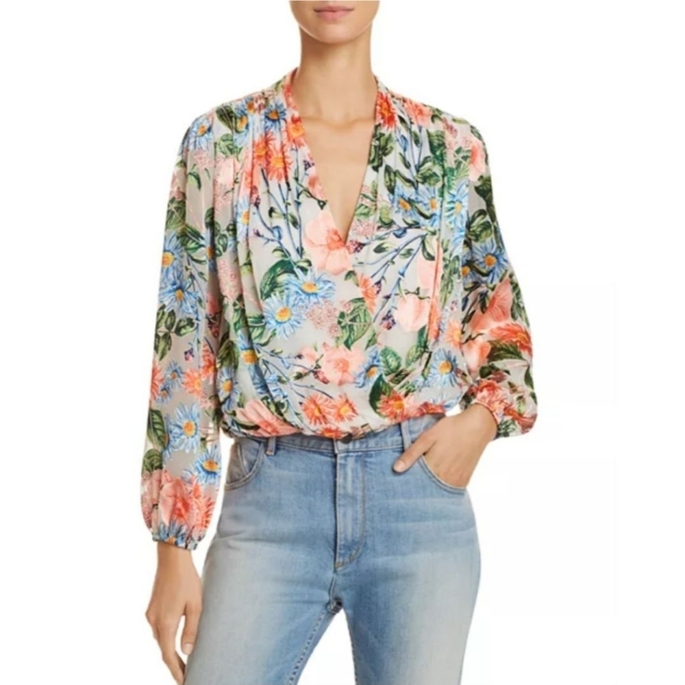 Alice and Olivia Trista Floral Burnout Crossover Top Size Medium